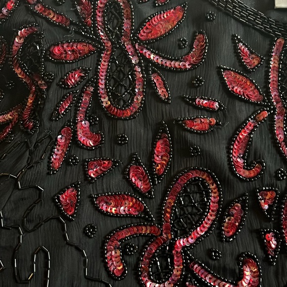 Vintage Beaded Jacket Sequins Black Red  Valentine Medium NWT - Picture 3 of 11